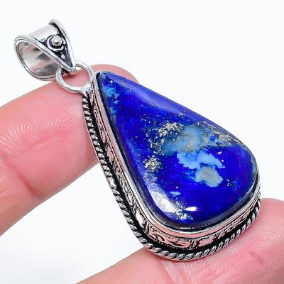 Natural Lapis Lazuli Gemstone Handmade 925 Sterling Silver Pendant 2.17" Y5v66