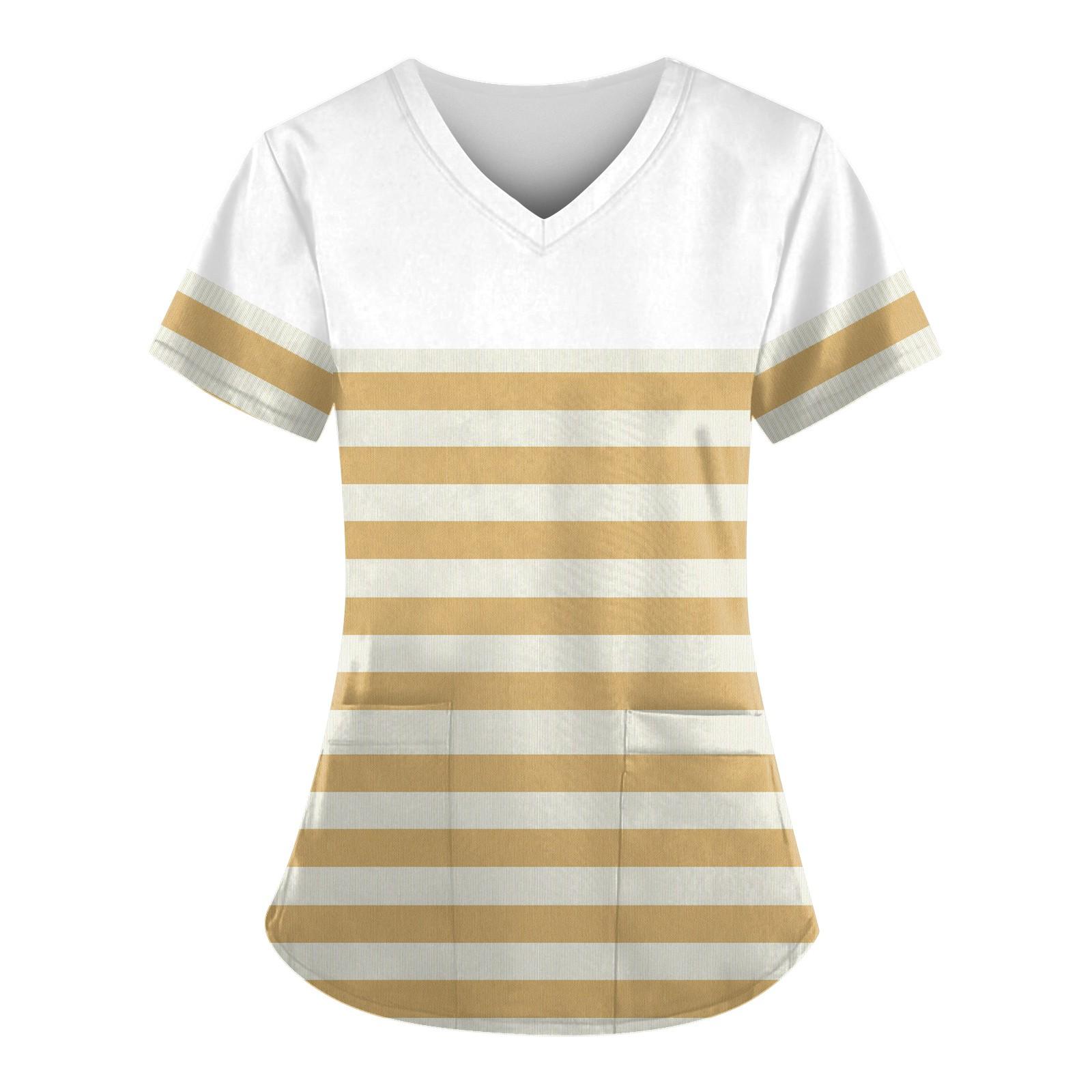 

Женская мода, рабочая одежда с v-образным вырезом, короткими рукавами и карманами, топы с принтом, летние топы для женщин XXL жёлтый