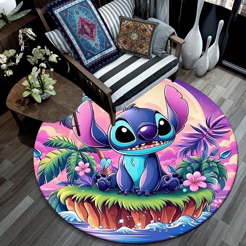 1pc Stitch Round Area Rug,Non Slip,Machine Washable Polyester Carpet for Living Room,Bedroom Decor