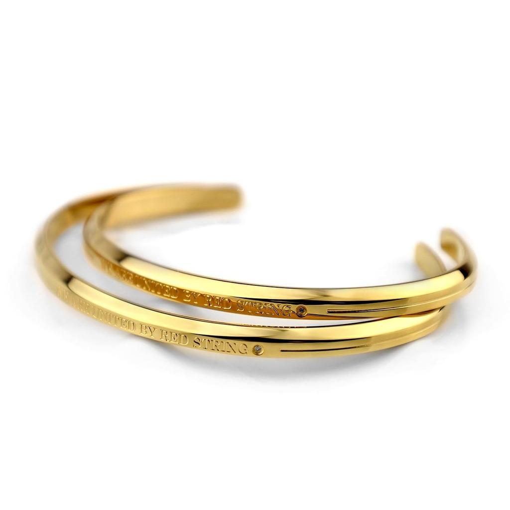 Pair of bangles and bracelets made of genuine red string stainless steel with diamonds and 24k gold (surgical (316L) plating)
