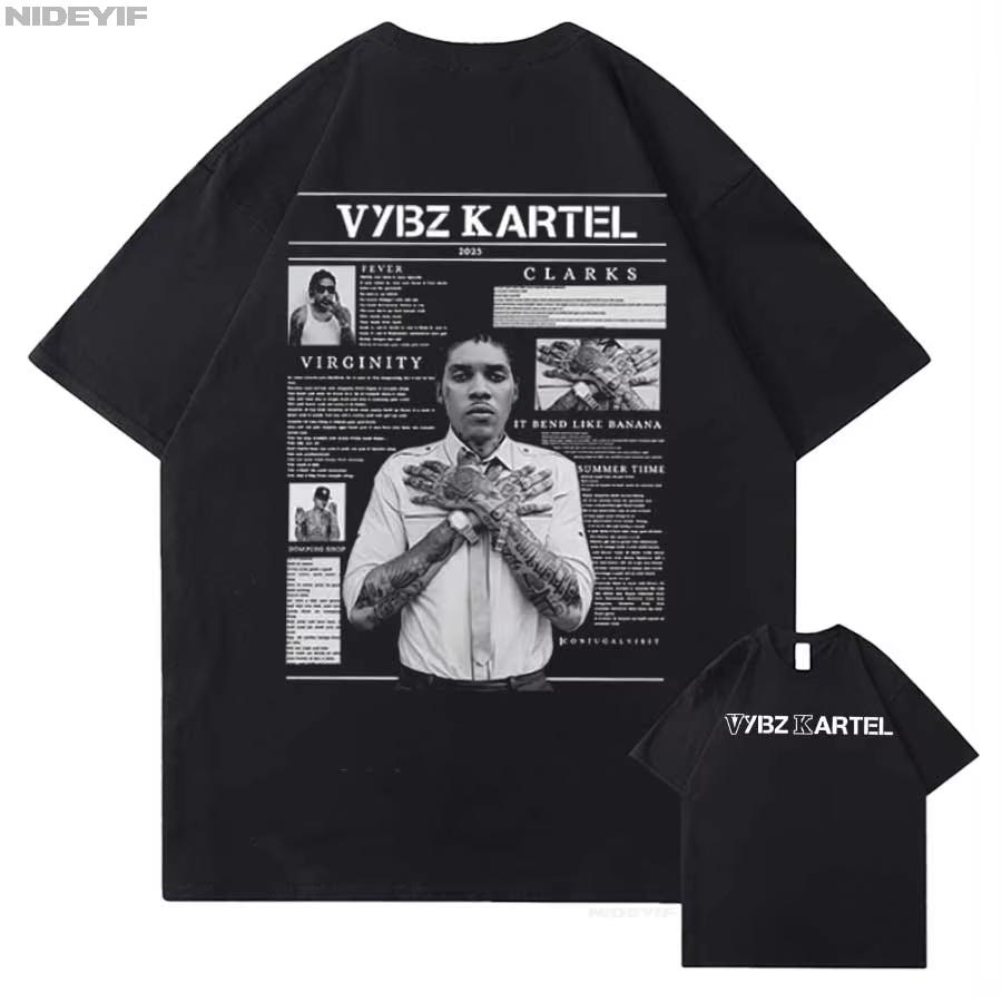 Rapper Vybz Kartel Tour T Shirt for Men Women Hiphop Streetwear Oversized Tops Cotton T-Shirt VB2 4XL
