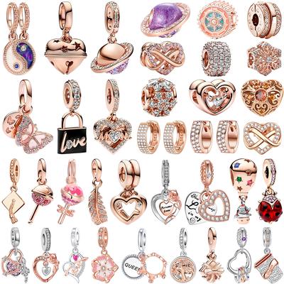 Original Copper Rose Gold Charms Snowflake Heart Fish Earrings Beads For Necklace Diy Bracelet Present Jewellery