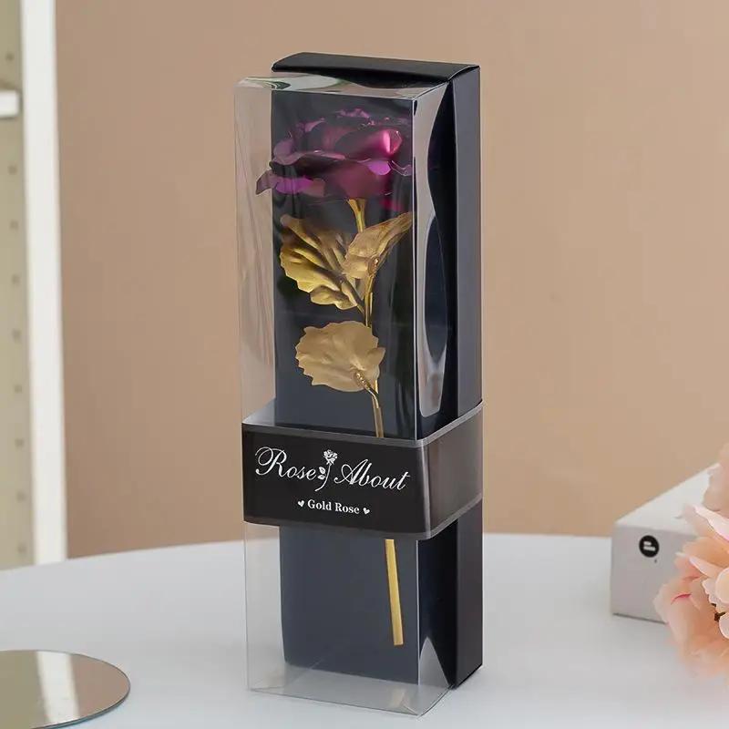 Vibrant Gold Foil Coated Artificial Roses Elegant Fake Flower Arrangement Romantic Gift for Girlfriend on Valentine's Day Decor