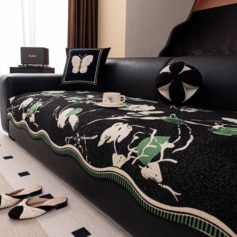 Irregular Chenille Sofa Cover Light Luxury All-season Sofa Mat Non-slip Anti-cat Scratch Furniture Protector Mat for Living Room A 70x70cm 1pc