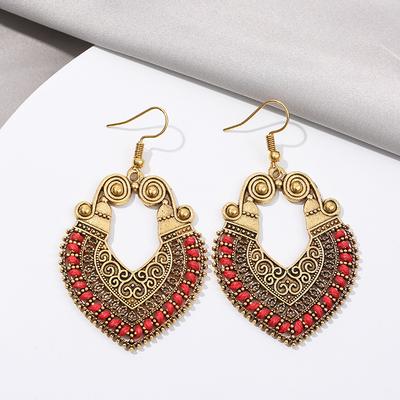 Bohemian Ethnic Heart Braided Hook Hanging Dangle Earrings for Women Vintage Hollow Antique Gold Color Earrings Jhumka Jewelry