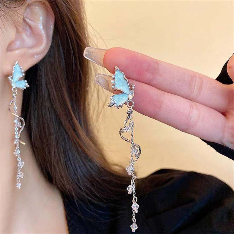 

Romantic Long Butterfly Tassel Earrings For Women Delicate Blue Butterfly Crystal Dangle Earrings Jewelry Gift A1