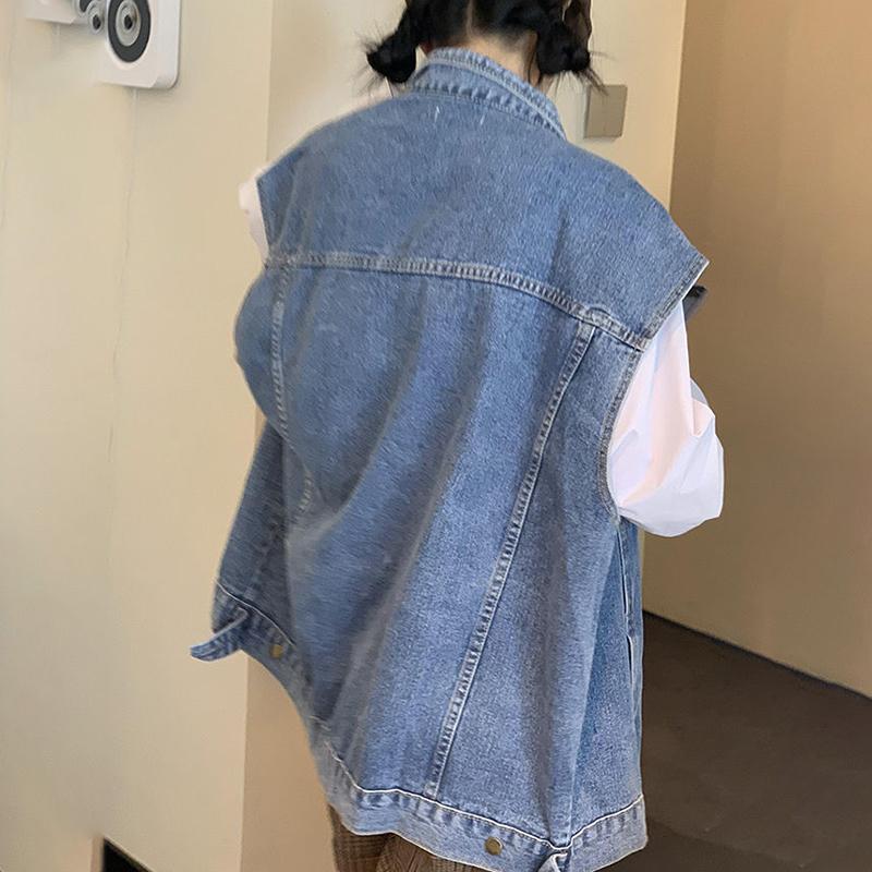 Gilet da Cowboy Primavera e Autunno Versione Coreana Personalità Largo Senza Maniche Clip per Cavallo Giacca Versatile Femminile