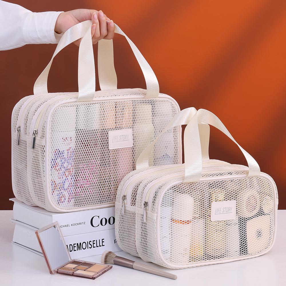 Large Capacity Breathable Mesh Cosmetic Bag Women Travel Toiletry Bag Portable Storage Bag for Outdoor Sports Makeup Pouch