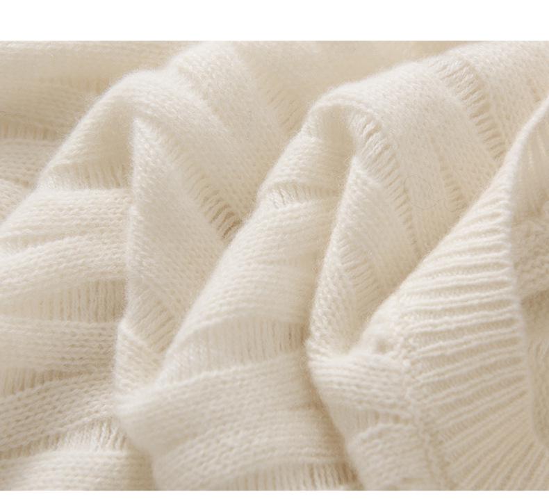 Women's 100% Pure Cashmere Hollow Out Cable Knit Round Neck Sweater - Autumn Winter Retro Pullover