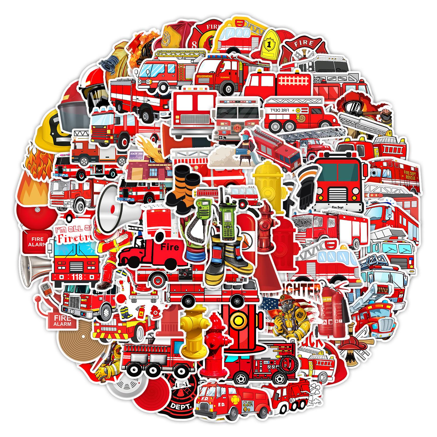 100 Firefighter Graffiti Stickers: Waterproof Cartoon Decor for Skateboards & Luggage