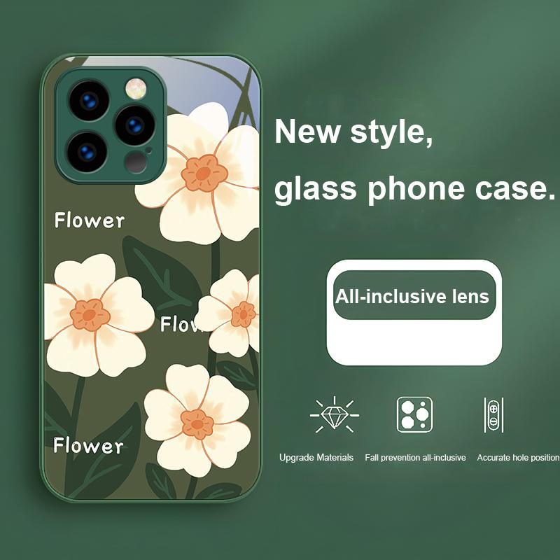 Spring Broken Flowers For IPhone 16 Pro Max 15 P Lus 14 Pro 13 12 Mini 11 P Ro Max X XS 7 8 Plus 2022 Tempered Glass Phone Case