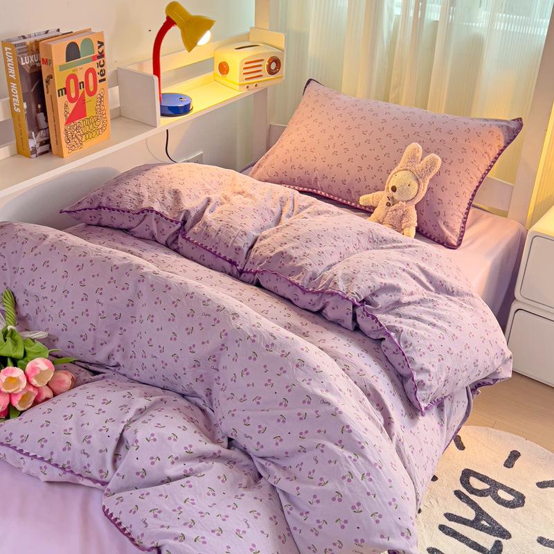 School Season Washed Double-layer Yarn Simple Printing Student Dormitory Apartment Four-piece Set with Four Seasons