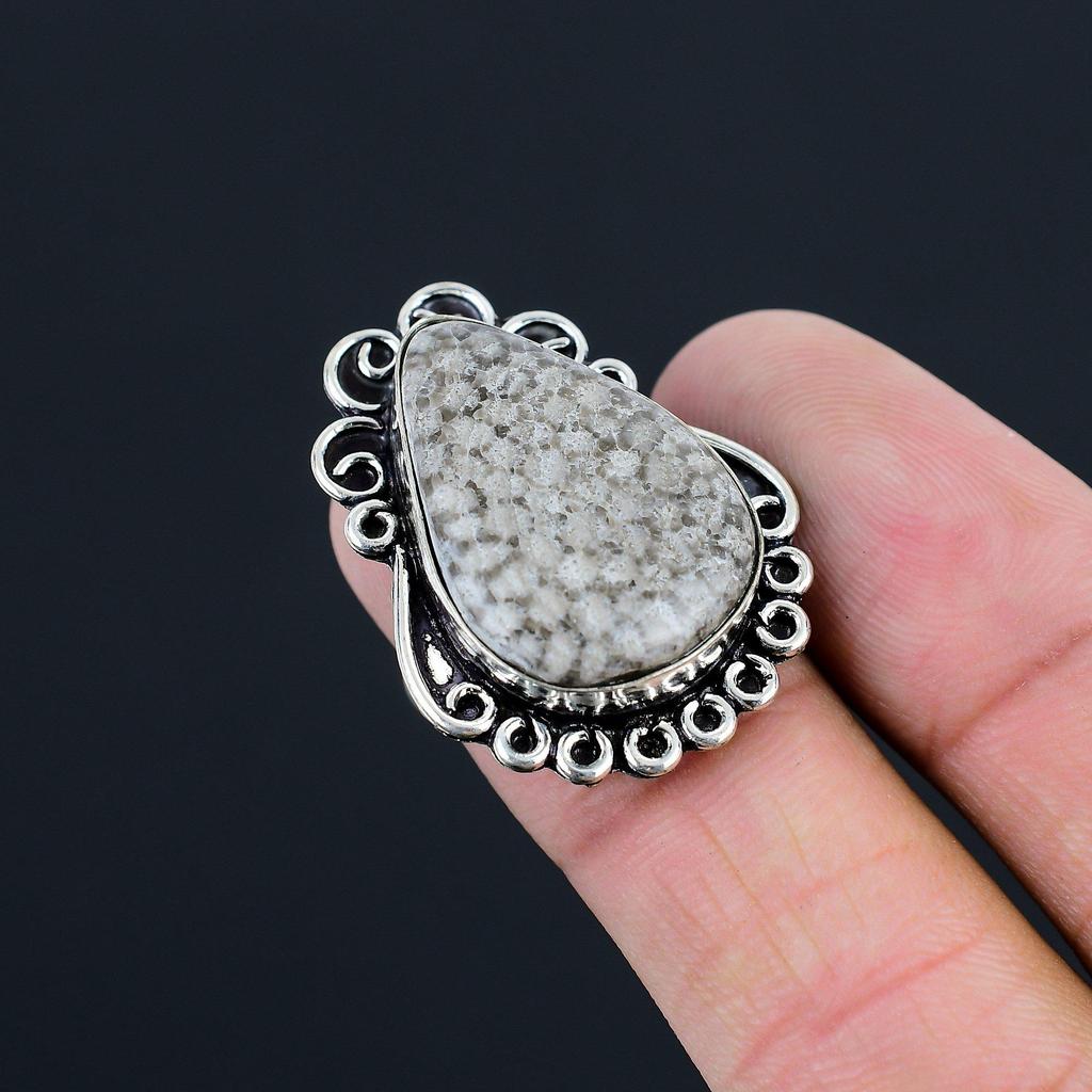 Sterling Silver Stingray Coral Gemstone New Statement Sister Ring Jewelry US 7.5