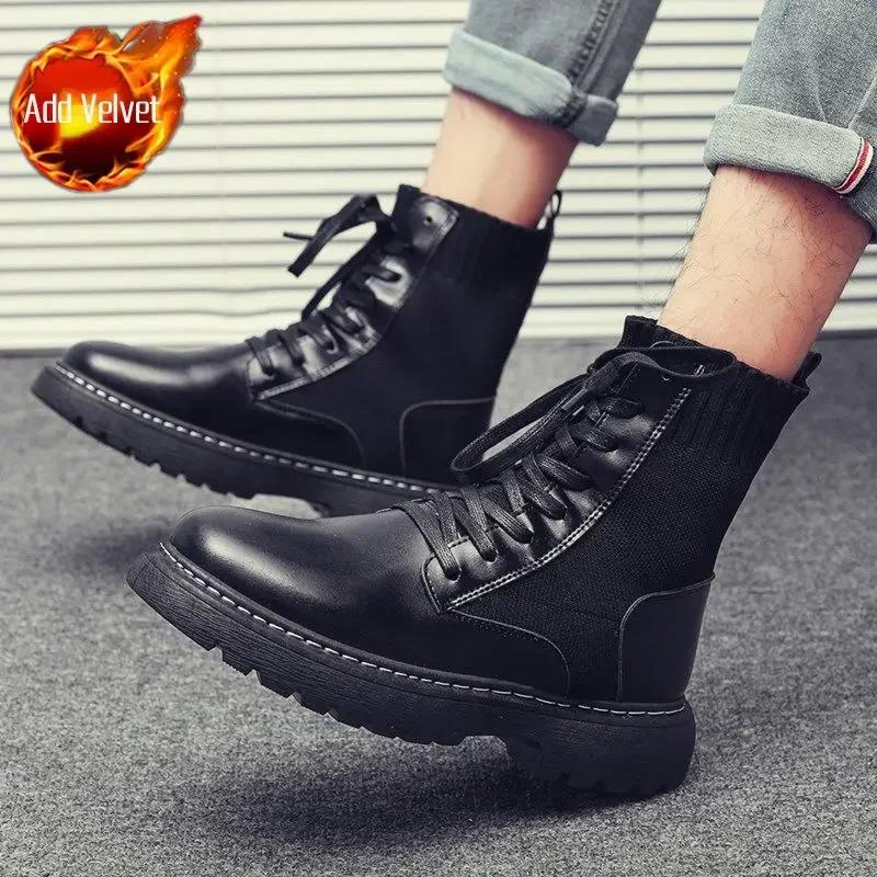 Fashion Male Shoes Black Warm With Fur Winter Men's Boots Designer Offer Comfortable In Promotion Non Slip Footwear Low Price Cheap Y2k