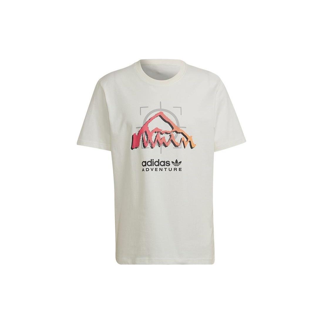 Men s adidas originals Mountain Peak Alphabet Logo Printing Round Neck Casual Short Sleeve White T-Shirt HK4983 S