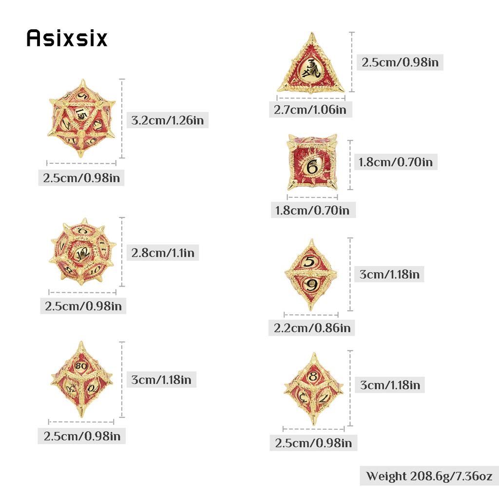7 Pcs Yellow Red Black Dragon Eyes Metal Dice Solid Metal Polyhedral Dice Set Suitable for Role-Playing RPG Board Game Card Game
