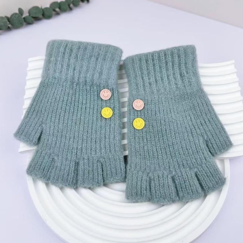 Female Half Finger Gloves Korean Versatile Student Writing Autumn/Winter Knitted Gloves Cycling Warmth