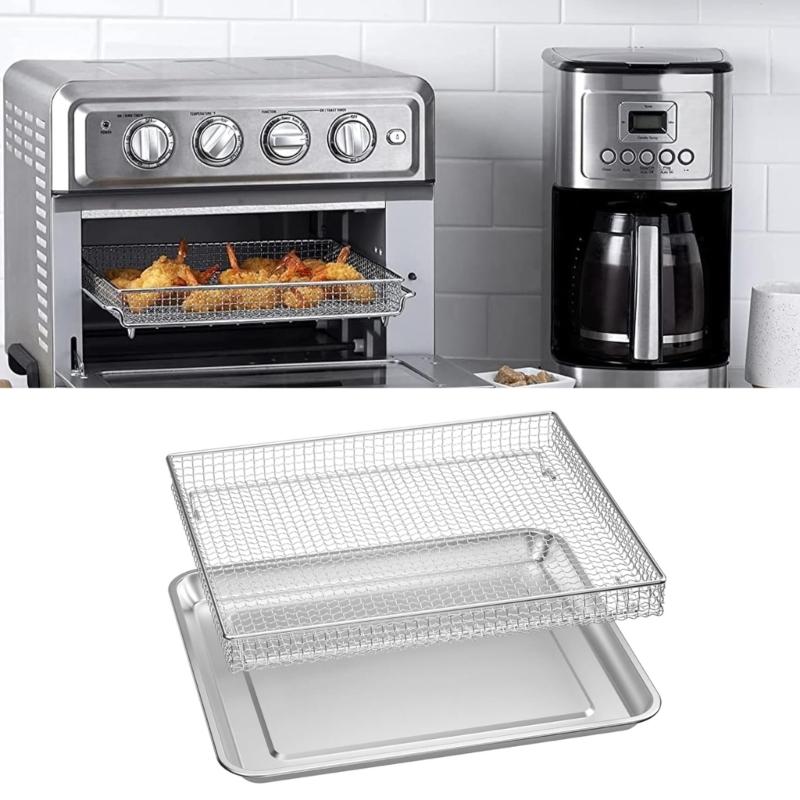 Baking Tray with Safe Handle and Air Fryers Basket Stainless Steel Texture for Secure Handling in Air Fryers Ovens Grills