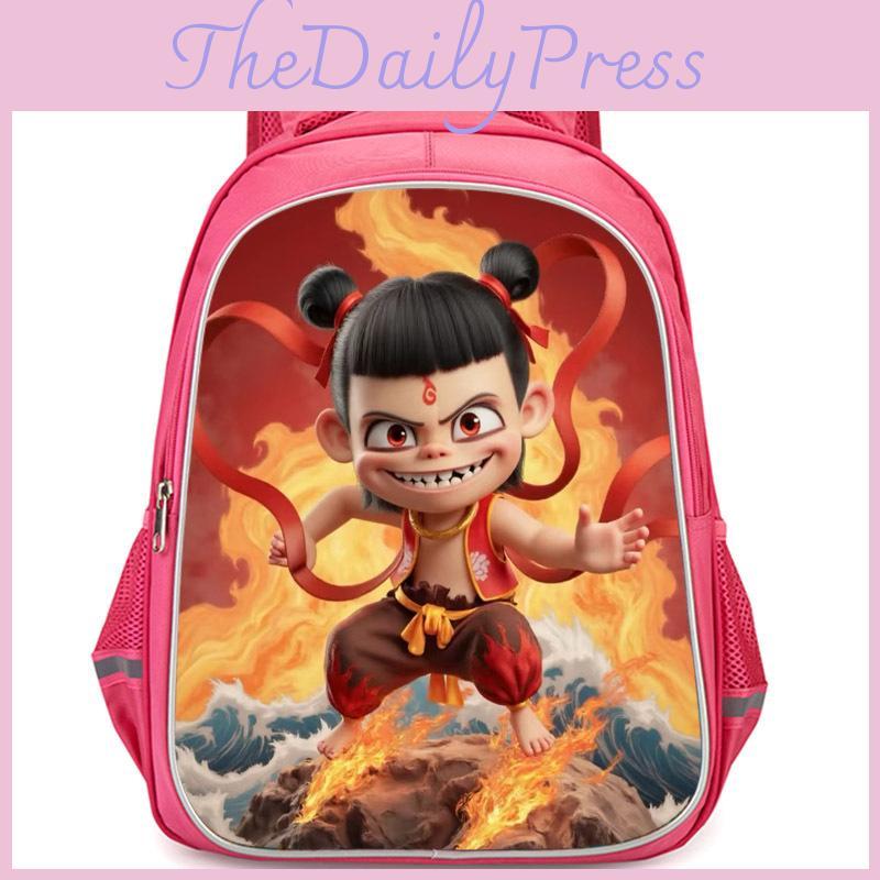 Ao Nezha Bing School Backpack Lightweight Oxford Bookbag Large Capacity Students