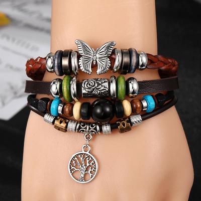 Tree of Life Turquoise Multi-layer Leather Bracelet with Creative Butterfly Retro Design for Men