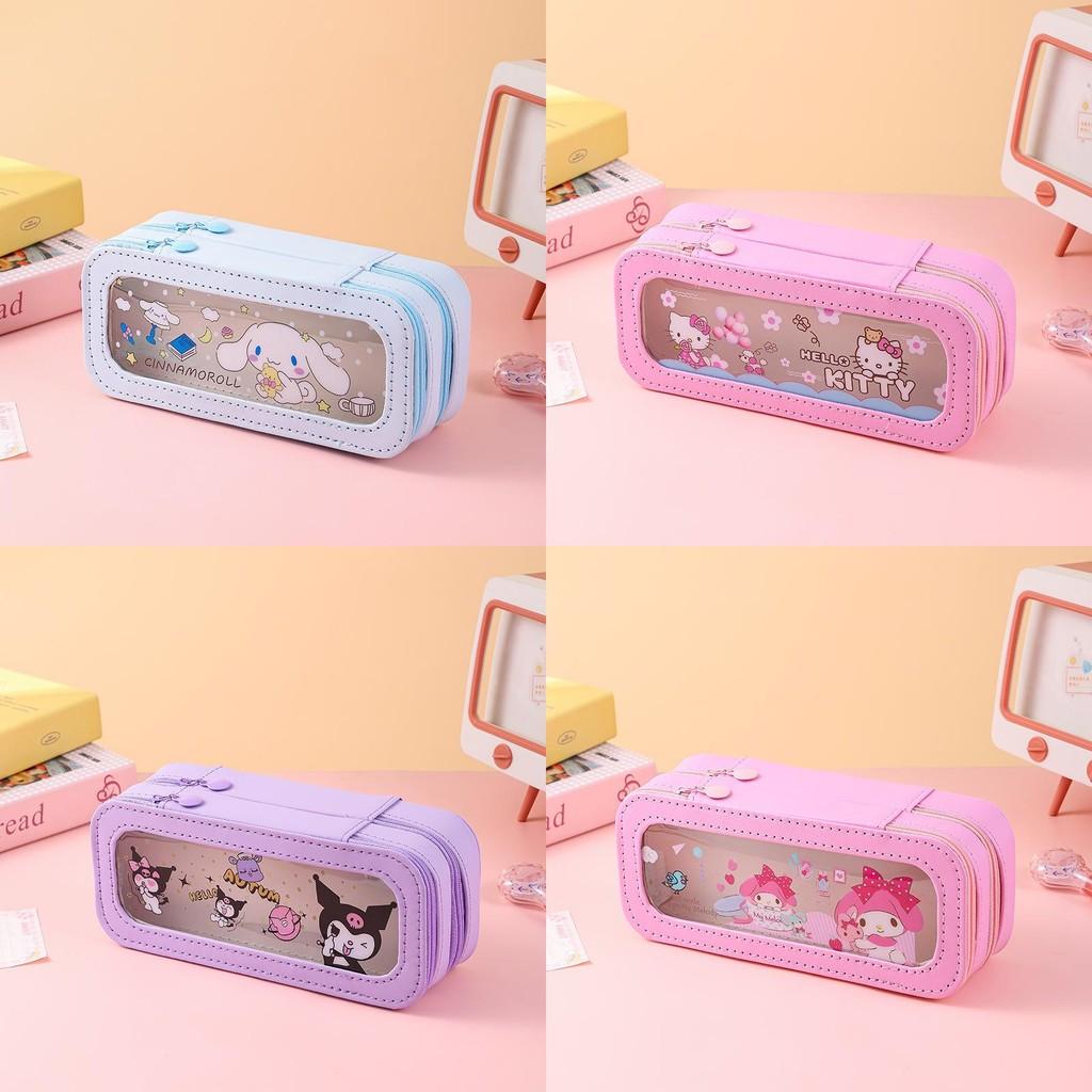 Kuromi Hello Kitty Melody Cinnamoroll Transparente doppelwandige Federtasche für Kinder und Schüler