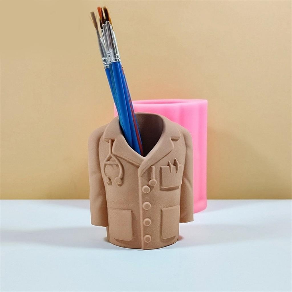 Silicone Mold for Doctor Coat Shaped Pen Holder Plaster Cement Flower Pots Making Mould Handicraft Enthusiast Supplies