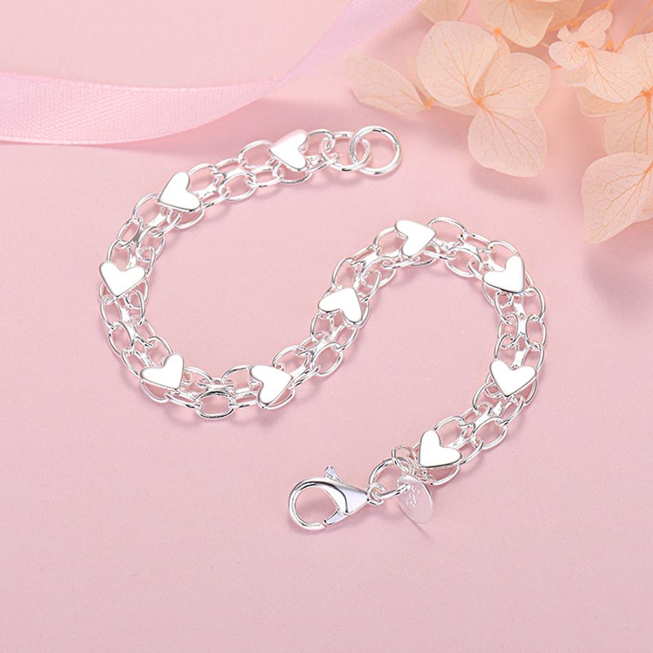 New luxury Silver Color classic heart bracelets for women lady fashion designer jewelry wedding party birthday gifts