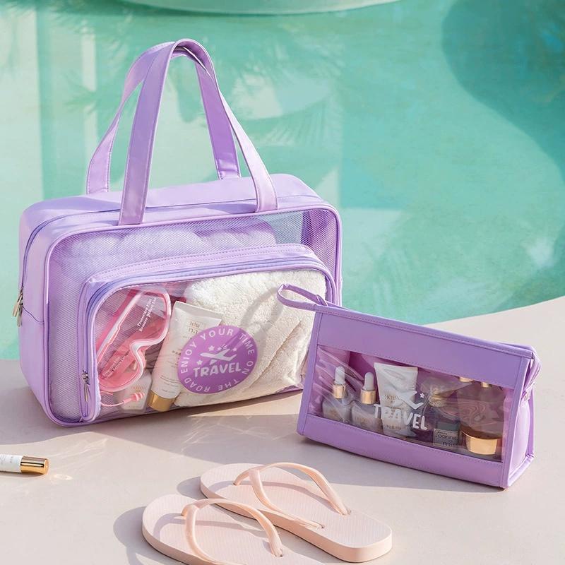 Beach Bag Portable Transparent Clothes Makeup Pouch Shopping Handbag Large Picnic Basket Travel Organizer Travel Essentials