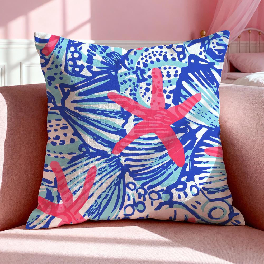 Fashion L-Lilly Pulitzer Cushion Cover Breathable Linen Pillowcase Summer Odorless Eco-Friendly Invisible Zipper Washable