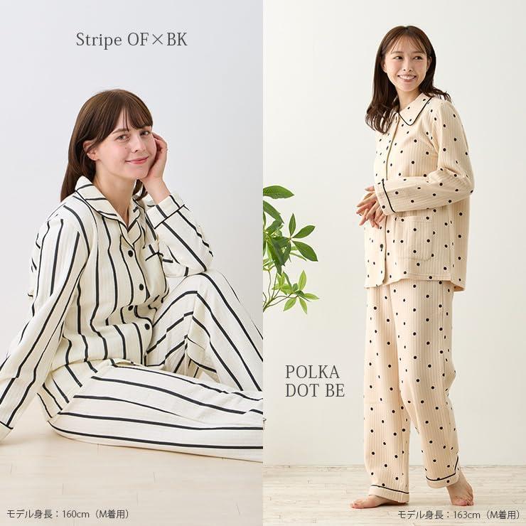 [cotta cotta] Women's Pajamas, 100% Cotton, Quilted Knit, Long Sleeve, Skin-friendly Room Wear, For Autumn/Winter, Open Front, Sleepwear, Top and