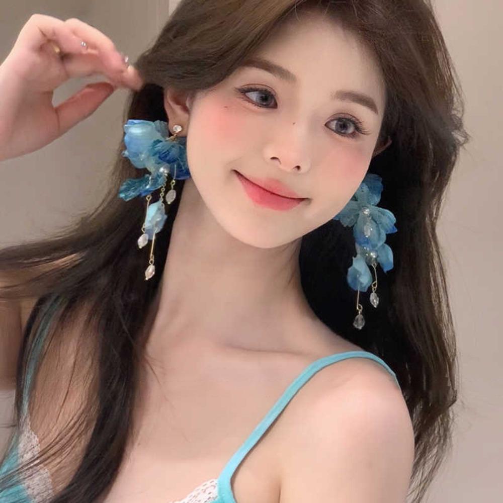 Imitation Pearl Long Tassel Earrings Sweet Temperament Dangle Earrings  Summer
