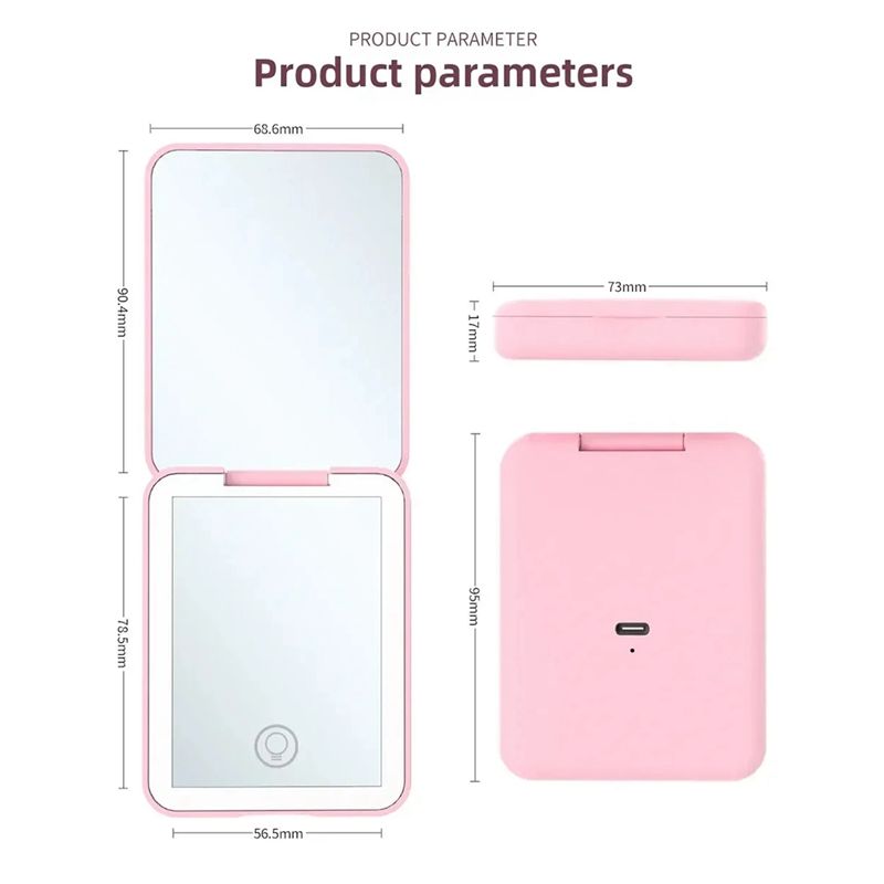 A60zcompact Mini Vanity Folding Cosmetic Mirror With Lights Hand Held Small Pocket Travel Makeup Mirror 2X Magnifyingmay