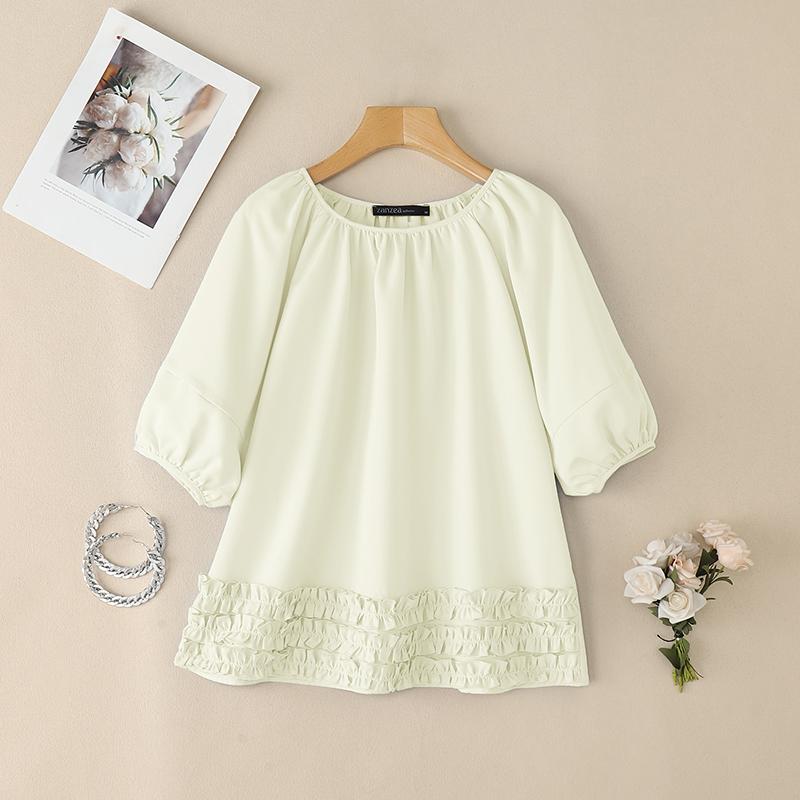 

ZANZEA Жіноча повсякденна блузка з круглим вирізом, однотонна, літня, з рукавом 3/4 5XL абрикосовий