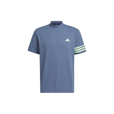 Round Neck Striped Logo Printed Short Sleeve T-Shirt Men Tops Blue IN9054