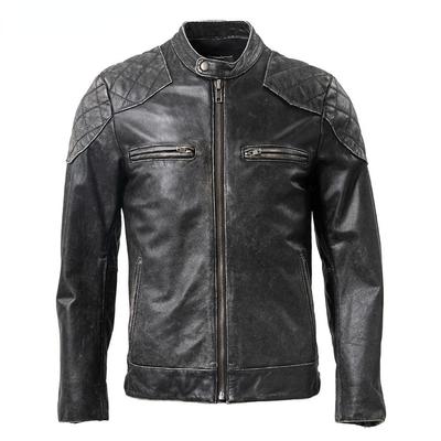 Giacca da motociclista in vera pelle da uomo vintage di taglia cinese, in pelle di mucca naturale, cappotto maschile autunnale