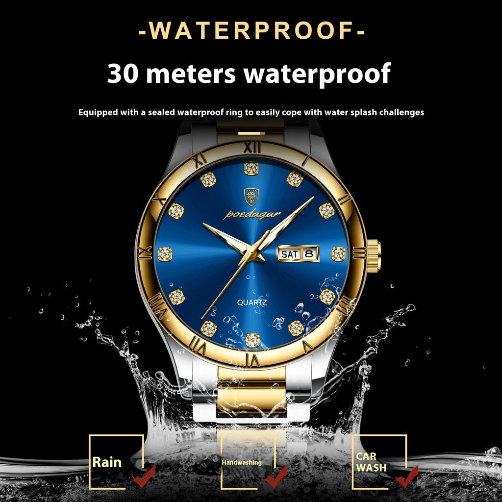 Top Brand New Men's Watch Double Calendar Luminous Quartz Diamond Watch