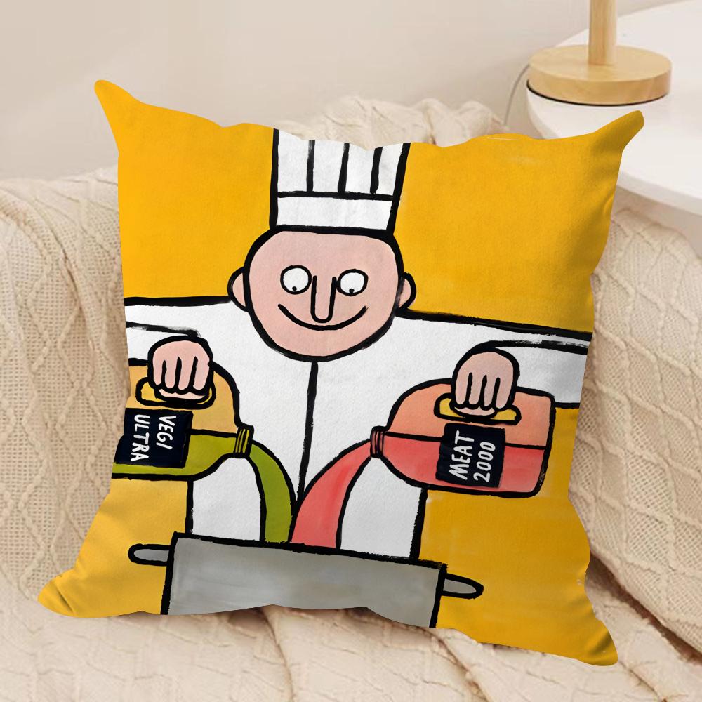 Aesthetic Art J-Jean-Jullien Cushion Cover Silky Short Plush Invisible Zipper Dustproof Sofa Pillow Case For Home Decor