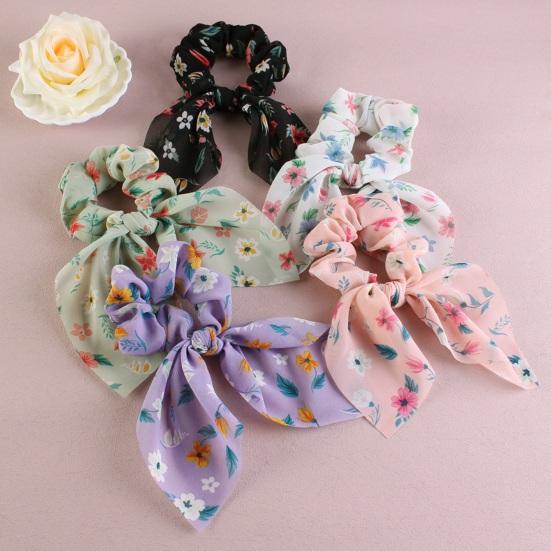 Hair Band Floral Print Bunny Ears Shape Elastic Hair Tie No Irritating Scalp Hair Rope Versatile Hair