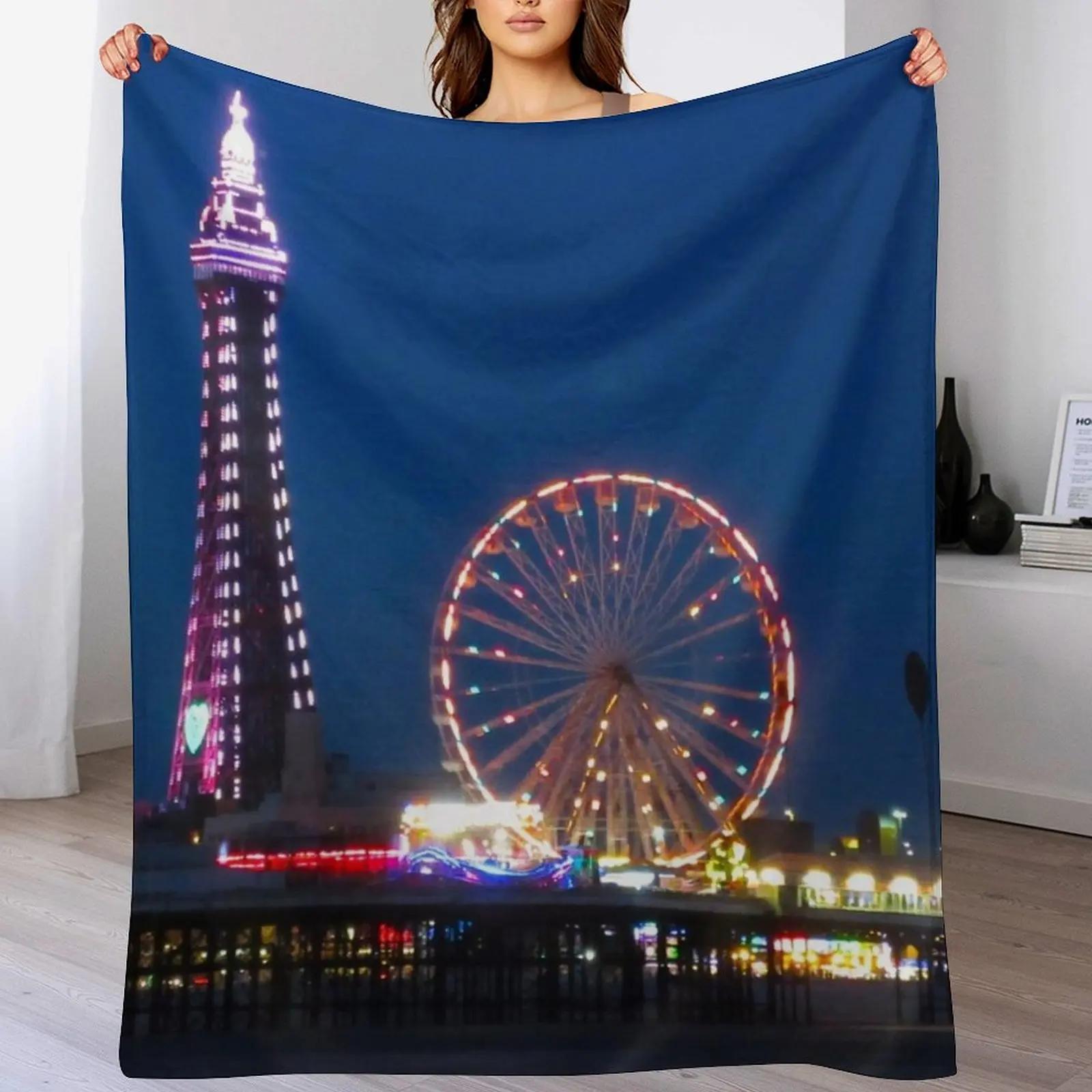 Blackpool Beach Lights at Night Throw Blanket Flannel Fleece Soft Warm Throw Blanket 102x76cm(40x30in)