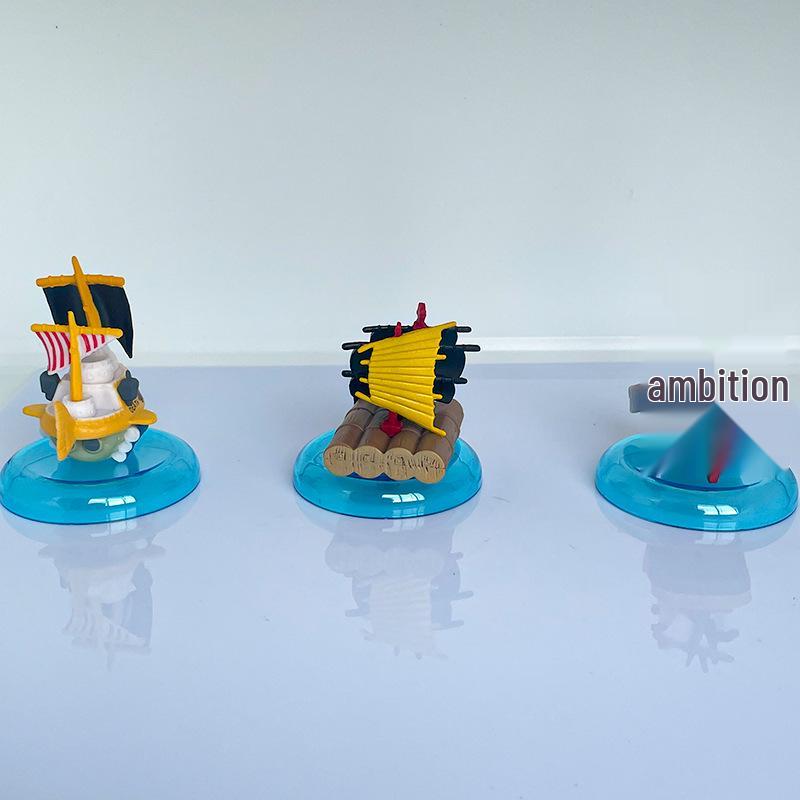 One Piece Anime Model: 8 Styles of Pirate Ships - Going Merry, Thousand Sunny, and Blackbeard's Ship Car Ornament PVC Figure & Bag.