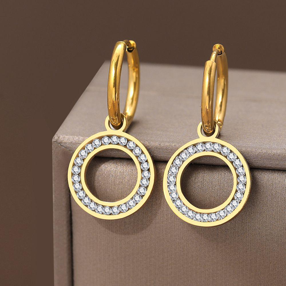 Sparkling Rhinestone Stainless Steel Hoop Earrings - Classic & Versatile