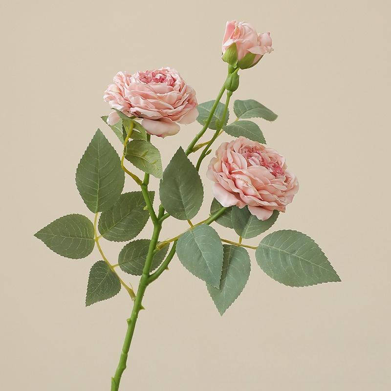 10pcs Fake Flowers Artificial Silk Grilled Edged Tea Rose Wedding Decoration Pink Simulation Flower 3 Heads Roses Branches