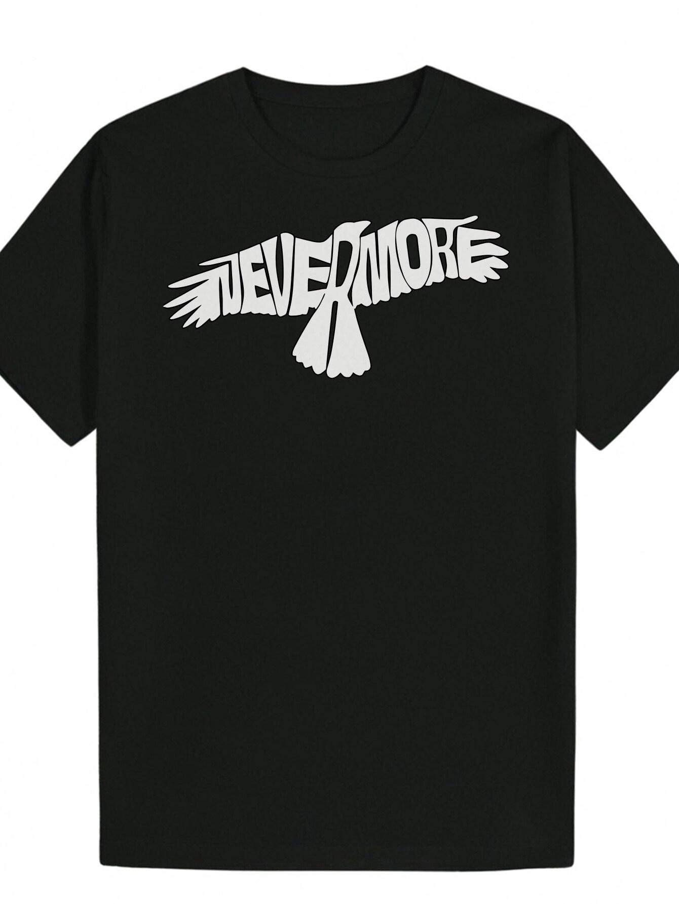 Graphic T-shirt - White Animal Print with NEVERMORE Text XXXXL