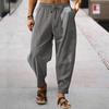 Men Cotton Linen Pants Summer and Autumn Solid High Waist Wide-Leg Trousers Male Loose Hemp Casual Breathable Sports Pants