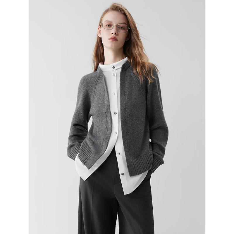 ELLE Women's Faux Two-Piece Merino Wool Knit Cardigan