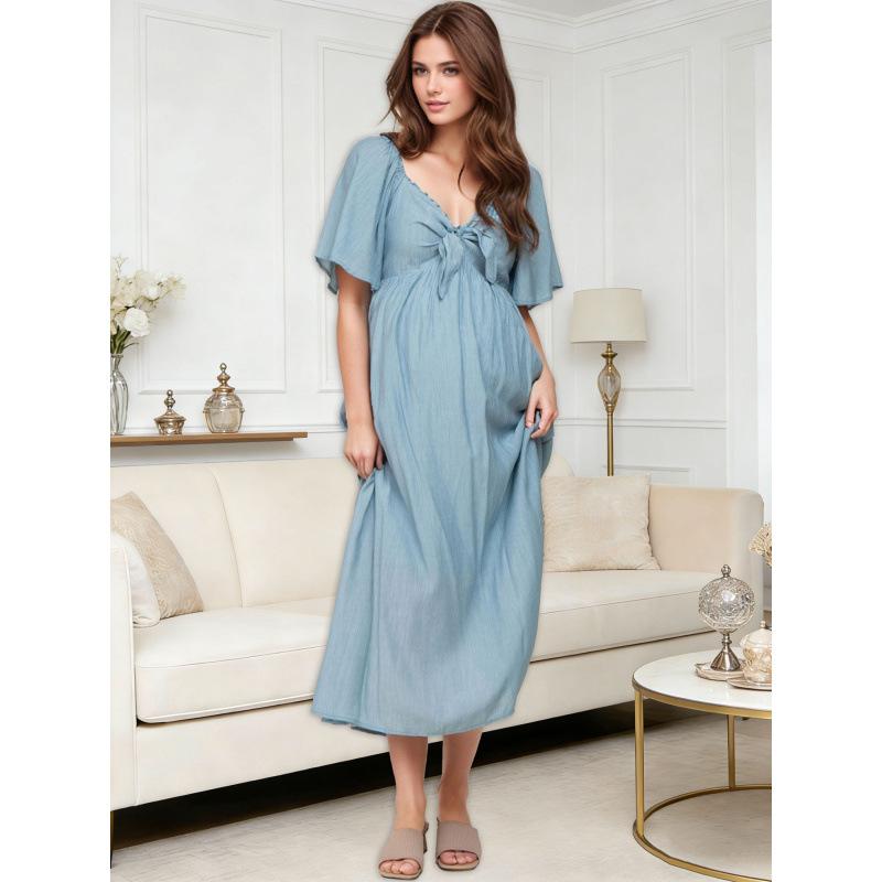 Women s fly-sleeved waist loose medium and long dress, holiday daily elegant wear, women s spring and autumn comfortable clothing S