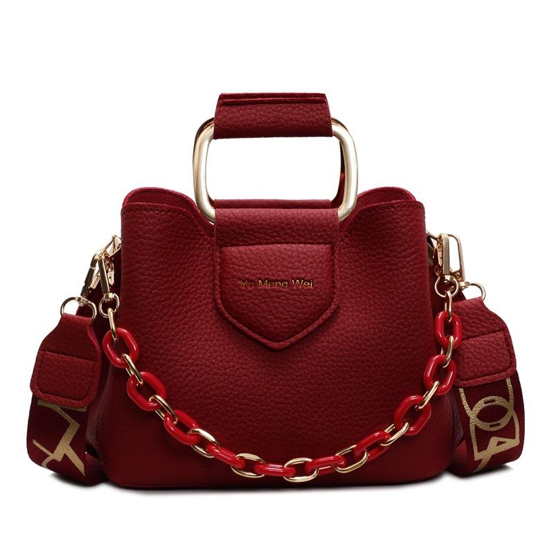 Korean Version of Temperament, Advanced Sense, Lychee Pattern, Portable Bucket Bag, Niche Design Sense, Trendy and Versatile Single Shoulder Messenger