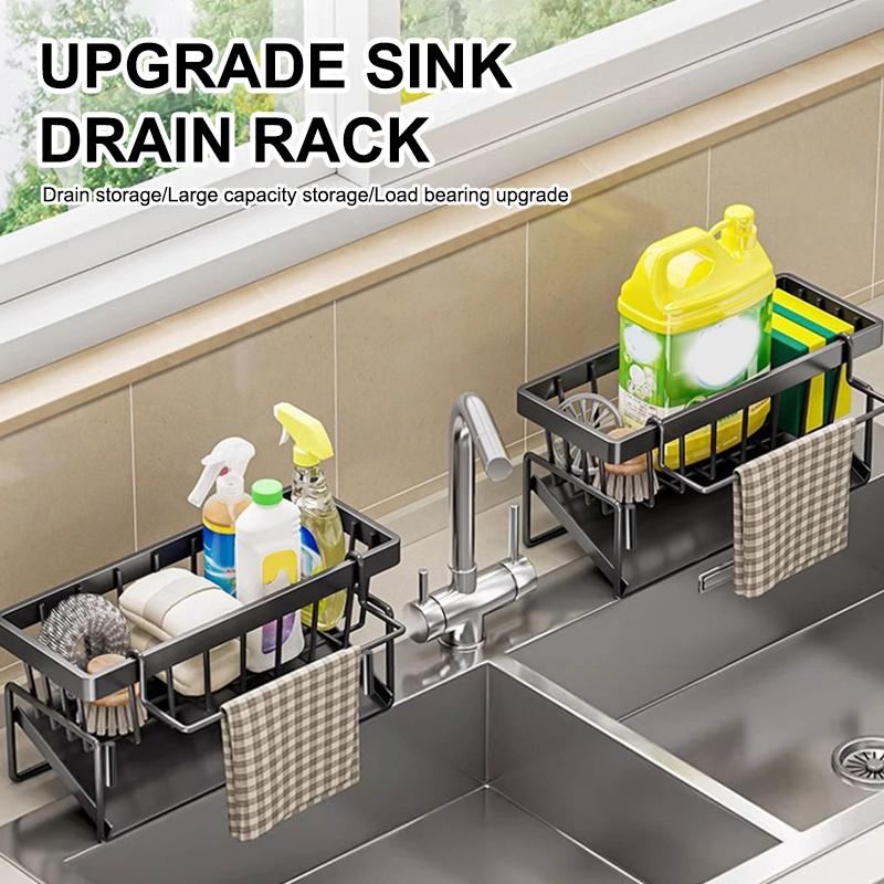 Kitchen Sink Caddy, Sponge Holder Self Drain Soap Dish With Detachable Dishcloth Rack For Dishcloth Soap Brushes Space Saving
