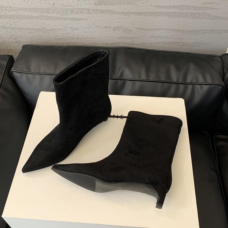 

Мода Байламос Зима Новый Бренд Женские Короткие Ботинки Мода Острый Носок Слипоны Женские Элегантные Ботильоны Тонкий Низкий Каблук Туфли 40 чёрный