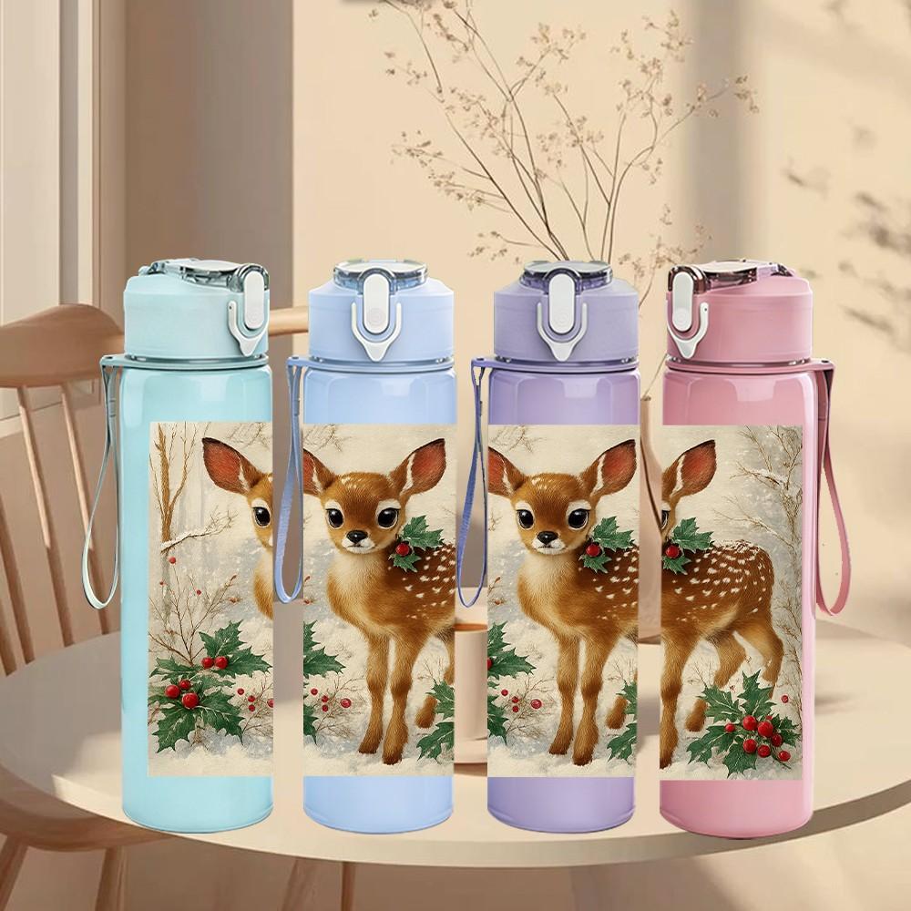 1PC Fawn Deer Autumn Leaf Print 750ml Color Plastic Sports Water Bottle Leakproof Flip Straw Lid Suitable for Sports Office Home Use